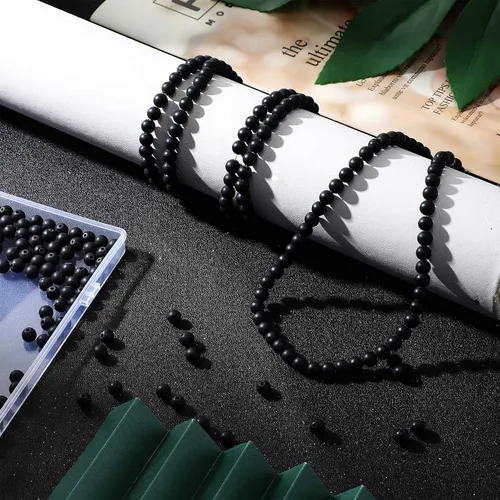 Miniatura 7 de Ecally 300 cuentas de ónice negro mate natural ágata negra cuentas redondas de ónice esmerilado cuentas sueltas para pulseras, collares, joyas