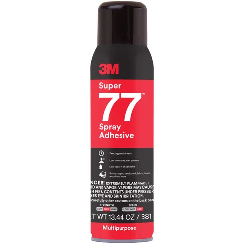 3M Super 77 Adhesivo en aerosol multiuso permanente, papel, cartón, tela, plástico, metal, madera, Peso neto 13.44 oz
