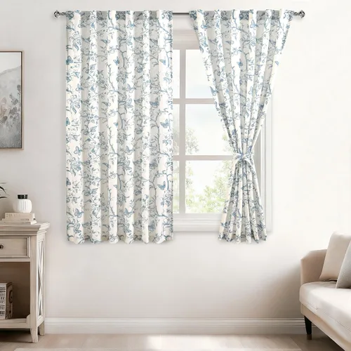 Miniatura 2 de DWCN Cortinas traslúcidas de lino floral, bolsillo para barra y pestaña trasera, cortina de mezcla de lino para dormitorio, sala de estar, cortinas