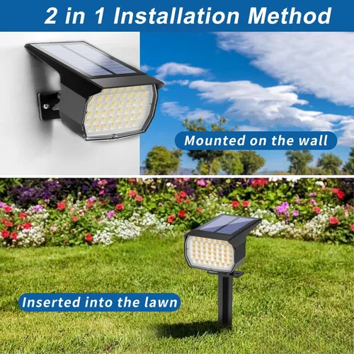 Miniatura 5 de WENATY Focos solares para exteriores, impermeables, IP65, paquete de 2 focos de paisaje con 46 LED, 3 modos de encendido y apagado automático, luces