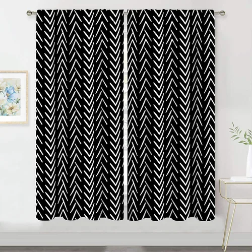 Miniatura 9 de MESHELLY Boho Kitchen Curtains 27.5Wx39H Inch Rod Pocket Black and White Modern Abstract Minimalist Geometric Tassels Chic Bedroom Window Drapes