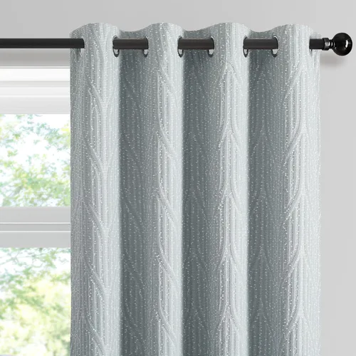 Miniatura 13 de Cortinas de patrón geométrico jacquard 100% opacas color crema y plateado, 2 paneles de 52 pulgadas de ancho y 120 pulgadas de largo, con Beige