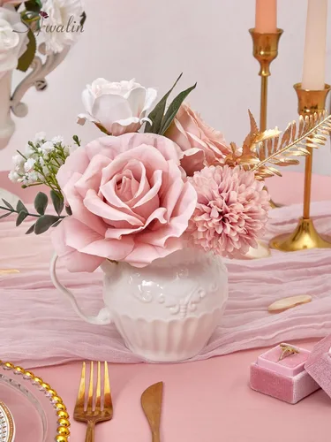 Miniatura 5 de Serwalin Flores artificiales, decoración de boda rosa, flores rosas, decoración de pasteles, flores falsas, flores de seda, ramos de novia, centros