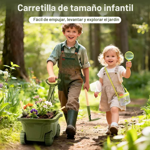 Miniatura 6 de Dreamon Herramientas de jardinería para niños y kit de atrapador de insectos, juguetes para exteriores 2 en 1 con carretilla y casa de insectos