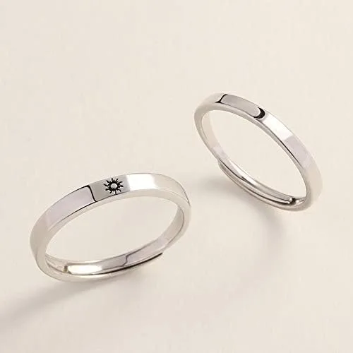 Miniatura 3 de Juego de 2 anillos a juego para parejas, anillos de promesa de sol y luna, anillos ajustables a juego para parejas, anillos de promesa, anillos