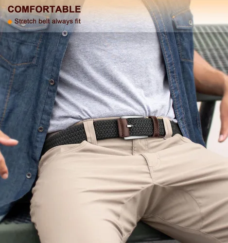 Miniatura 3 de BULLIANT Cinturón para hombre, paquete de 2, elástico, trenzado, para regalo, para pantalones de mezclilla de golf, 1 38 pulgadas