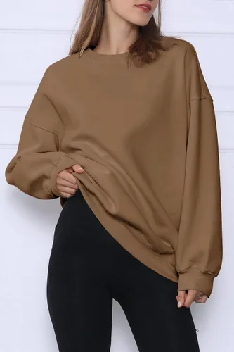 Miniatura 4 de Trendy Queen Sudaderas de gran tamaño para mujer, sudaderas con capucha de forro polar con cuello redondo, suéteres cómodos, ropa de otoño e