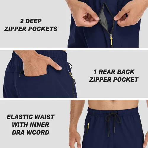 Miniatura 11 de Rapoo Pantalones ligeros para hombre con bolsillos con cremallera, secado rápido, pantalones deportivos de viaje para entrenamiento