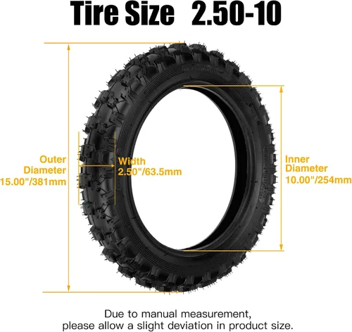 Miniatura 3 de FVRITO Neumático y tubo interior para motocross 2.50-10 compatible con XR50 CRF50 QG-210 Baja DR49 TaoTao DB10 PW50 JR50 DR-Z70 Pit Bike Motovox