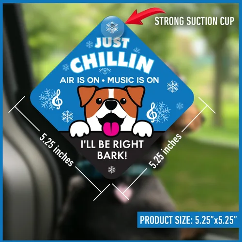 Miniatura 2 de Just Chillin - Letrero de seguridad para mascotas para ventana de automóvil, alerta de reproducción de música AC On para dueños de perros