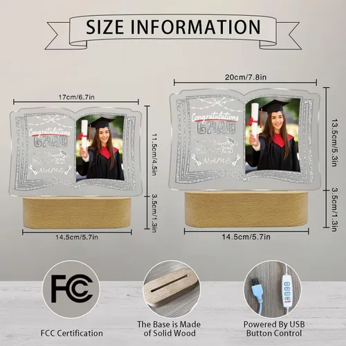 Miniatura 3 de Regalos de graduación personalizados luz nocturna con nombre de foto, lámpara LED de graduación personalizada 2026 para mujeres y hombres, regalos