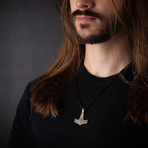 Miniatura 10 de Viking Thors Hammer Necklace Pendant - Vegvisir Aegishjalmur Helm of Awe Raven Huginn Muninn Pendant Necklace Amulet Talisman - Thor Necklace
