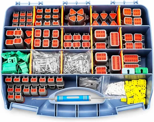 JRready DW1009 Kit de conectores Deutsch, conectores DT grises de 2, 3, 4, 6, 8 y 12 pines, tamaño 16 contactos formados con sello (14-18AWG)/