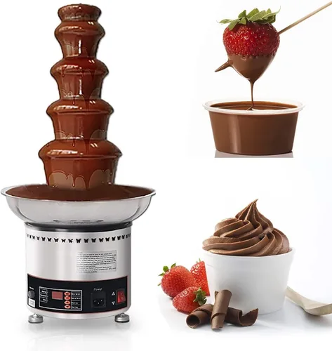 Máquina de fuente de chocolate de 5 niveles, máquina eléctrica grande para fondue de chocolate, acero inoxidable, ideal para dulces, frutas, nueces