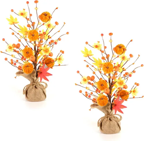 Miniatura 7 de Decoraciones de otoño para el hogar, 1 paquete de 24 pulgadas de árbol artificial de hojas de arce con luces para mesa, Acción de Gracias, cosecha