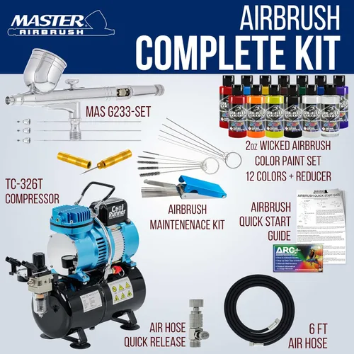 Miniatura 2 de Master Airbrush Cool Runner II Kit de sistema de compresor de tanque de aire de doble ventilador con kit profesional de aerógrafo de gravedad G233