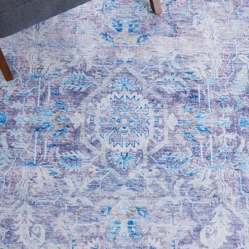 Miniatura 6 de SAFAVIEH Alfombra lavable Tucson Collection - 2'6" x 4', morado y azul, antideslizante y fácil de limpiar, ideal para sala de estar, dormitorio