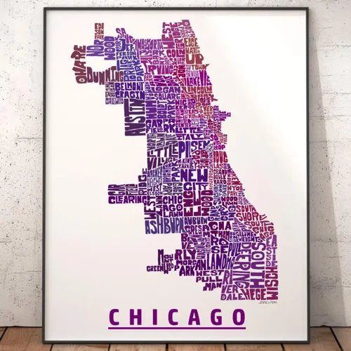 Miniatura 6 de Impresión del mapa del vecindario de Chicago, impresión firmada de mi arte original de mapa de tipografía de Chicago dibujado a mano