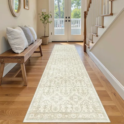 Miniatura 258 de Alfombra de pasillo Soalmost 2'6" x 10' lavable, alfombra antideslizante para cocina, baño, lavandería, alfombras vintage ultra delgadas para Beige