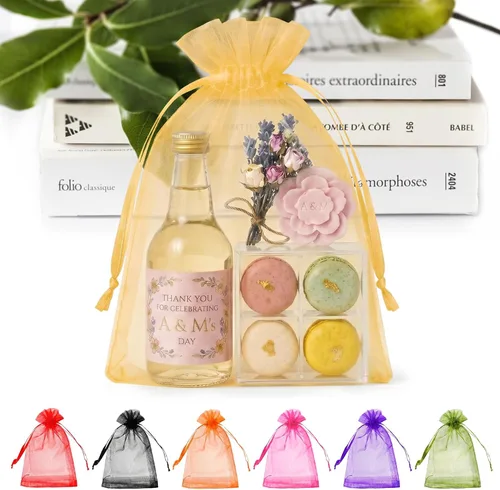 Miniatura 17 de ANZNKU Paquete de 50 bolsas de organza surtidas de 6 x 9 pulgadas, bolsas de malla con cordón, bolsa de malla para regalos, bolsa de organza grande