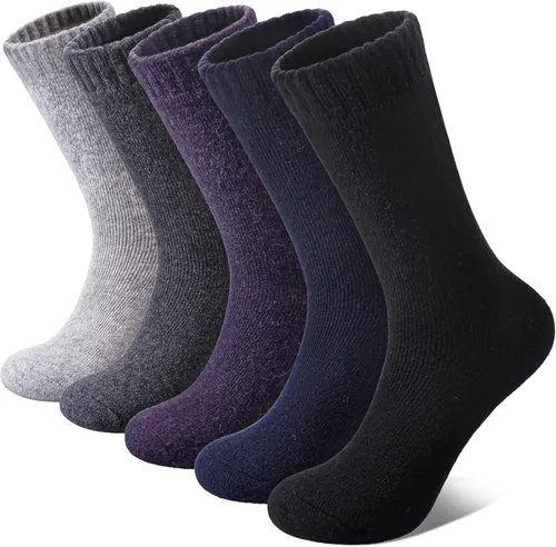 FNOVCO 5 pares de calcetines de lana para mujer, para senderismo, invierno, gruesos, cálidos, acogedores, calcetines para botas