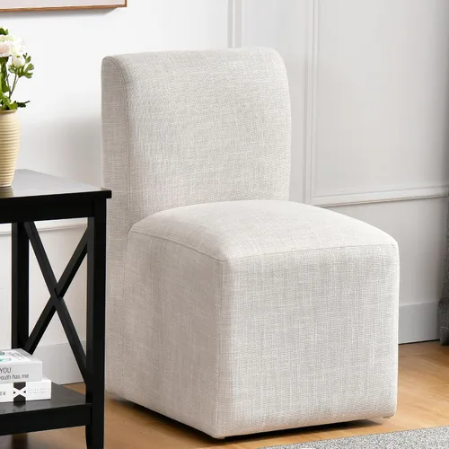 DUHOME Silla de comedor tapizada con ruedas, sillas de comedor modernas de lino con ruedas para comedor, dormitorio, sala de lectura, sala de estar
