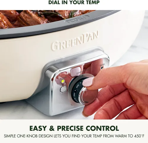 Miniatura 7 de GreenPan Elite - Sartén eléctrica ovalada de 5.5 cuartos de galón, antiadherente de cerámica sin PFAS, 1800 vatios, tapa apta para lavavajillas