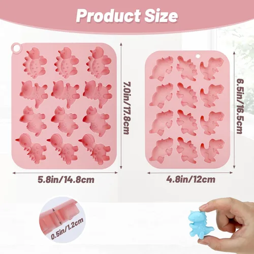 Miniatura 2 de Beasea Moldes de Chocolate de Silicona, 2 piezas Mini Lindos Dinosaurios Moldes de Silicona para Hacer Hielos de Caramelo para Hornear, Moldes