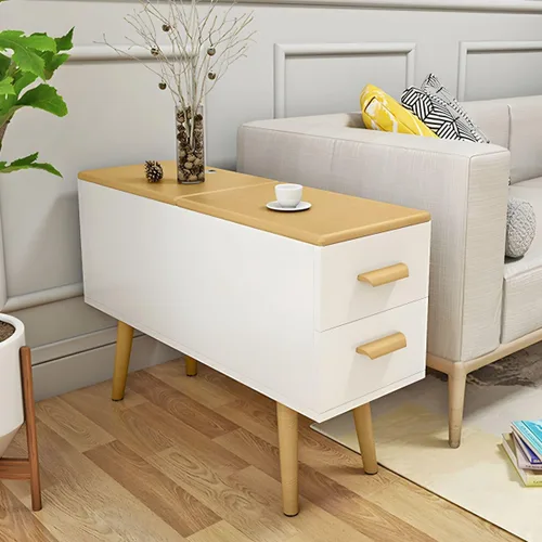 Miniatura 9 de Mesa auxiliar, mesa auxiliar de madera moderna con cajones y gran almacenamiento para almacenamiento compacto, muebles de oficina en casa, 1 natural