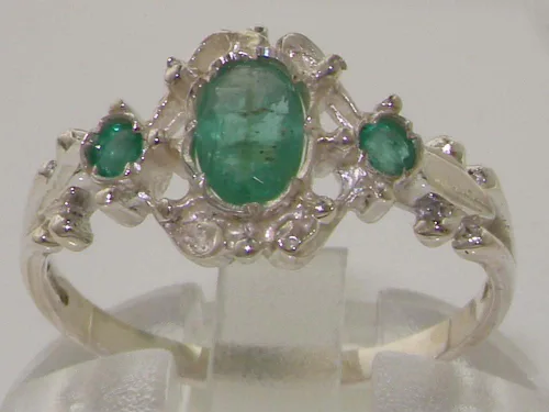 Miniatura 2 de Anillo de plata de ley 925 auténtica esmeralda para mujer