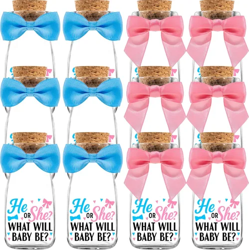 Miniatura 12 de Ethisa Paquete de 24 botellas de vidrio de leche vintage con cintas y calcomanías, regalos elegantes de baby shower para invitados y centros de ¡Es