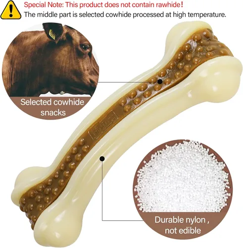 Miniatura 2 de Juguetes para perros para masticadores agresivos, paquete de 2 huesos duraderos de nailon para perros con sabor a carne real para razas grandes