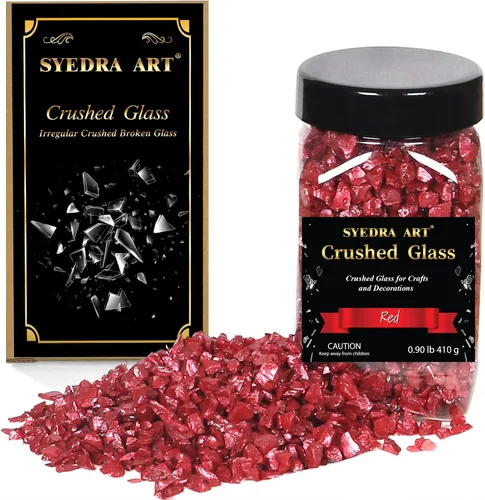 Miniatura 9 de Syedra - Vidrio triturado para manualidades, chips de alto brillo triturado con purpurina, piezas de vidrio roto, 0.118-0.236 in, 410G (negro)