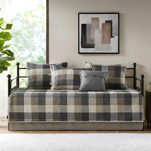 Miniatura 18 de Madison Park Ridge - Juego de funda para sofá cama, diseño reversible con estampado de espiga a cuadros estilo cabaña rústica, ropa de cama de lujo