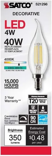 Miniatura 4 de Satco S21298 4CA10/LED/940/CL/120V/E12-paquete de 6
