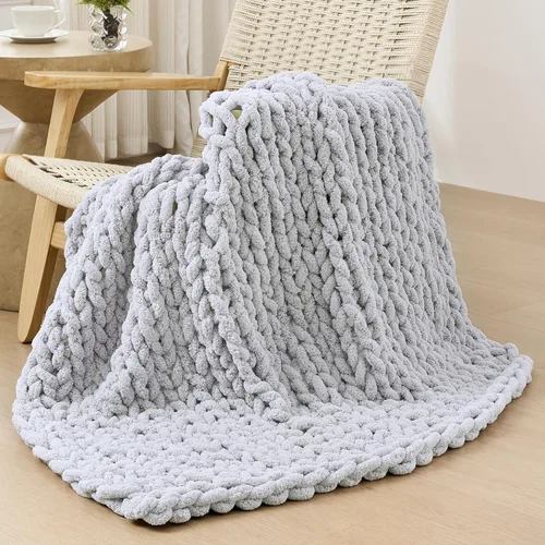 Miniatura 66 de Bigacogo Manta de punto grueso para sofá, 51 x 63 pulgadas, 100% tejida a mano con hilo de felpilla grueso jumbo, acogedoras y suaves mantas grandes
