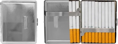 Miniatura 8 de Juego de 2 cajas de cigarrillos de los años 100 chapadas en metal y caja de almacenamiento (impresión victoriana plateada)