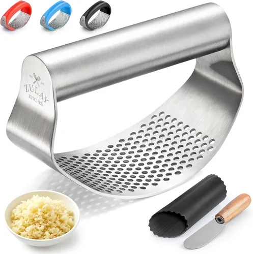 Miniatura 11 de Zulay Kitchen - Juego grande de prensa de ajo, cuenco más grande, acero inoxidable, a prueba de óxido, para lavavajillas, pica y exprime, limpieza