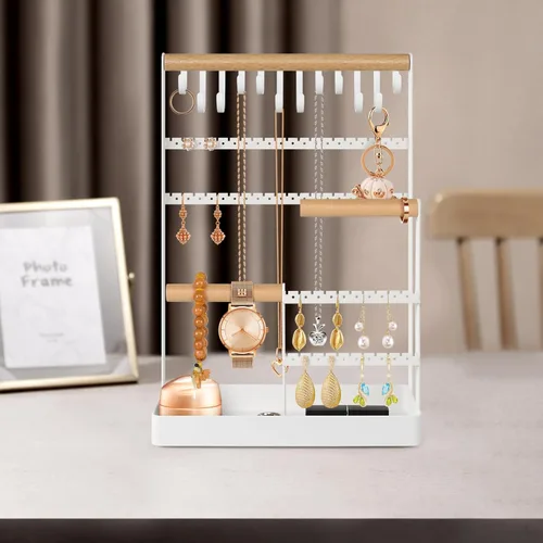 Miniatura 5 de PAMANO Organizador de joyas, soporte para collares, soporte de joyería de 6 niveles, estante de exhibición de aretes, 12 ganchos para colgar