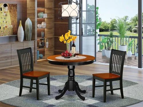 Miniatura 2 de East West Furniture ANNO3-BCH-W Juego de mesa y sillas de cocina de 3 piezas contiene una mesa de comedor redonda con pedestal y 2 sillas de asiento