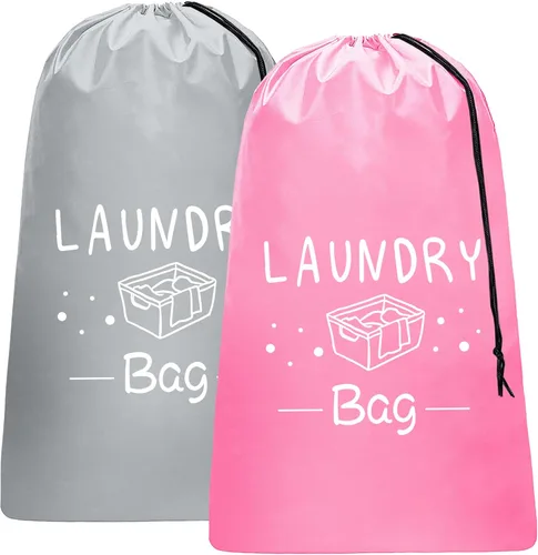 Sylfairy Paquete de 2 bolsas de lavandería de viaje extra grandes, organizador de ropa sucia con cordón, bolsas de lavandería de viaje resistentes,