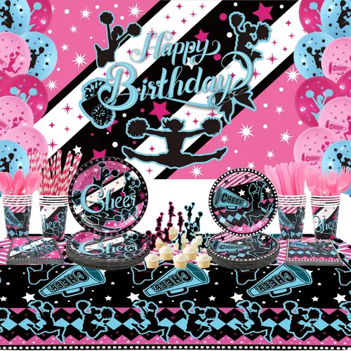 Decoración de fiesta de porristas, paquetes de suministros para fiesta de cumpleaños de porristas, suministros de fiesta de gimnasia, incluye fondo,