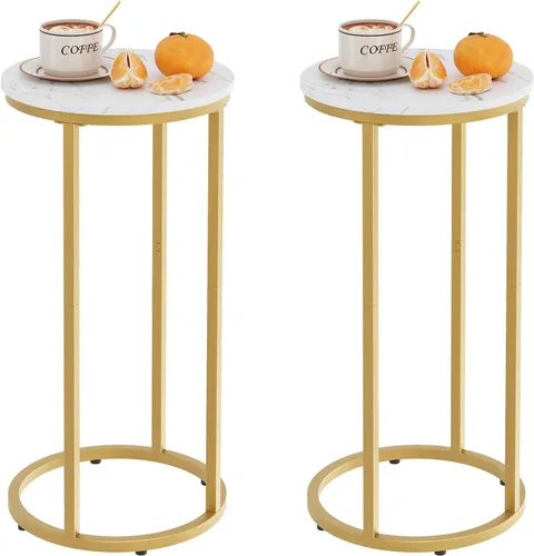 Miniatura 10 de Easy Paws - Mesa auxiliar en forma de C, mesa lateral pequeña para sofá y cama, mesa de aperitivos dorada para espacios pequeños, sala de estar