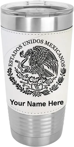 Miniatura 12 de LaserGram Vaso aislado al vacío de 20 onzas, bandera de México, grabado personalizado incluido (piel sintética, negro)