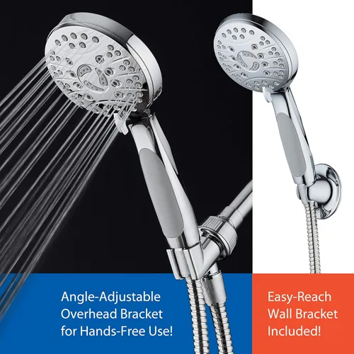 Miniatura 6 de Cabezal de ducha de mano de lujo de alta presión de 6 ajustes – Manguera de acero inoxidable extralarga de 6 pies – Chorros anti-obstrucción – Cromo