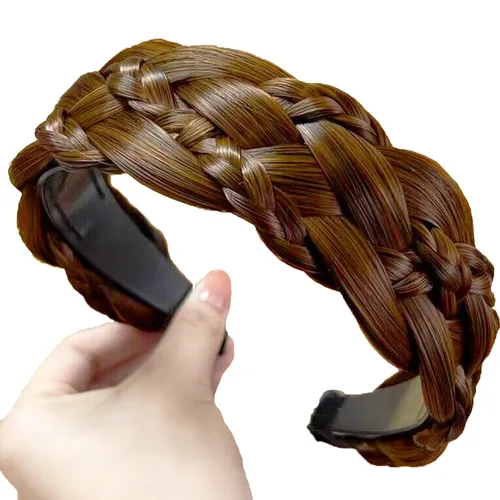 Miniatura 27 de Diadema de 4 hebras de cabello sintético trenzado, diadema trenzada con dientes, accesorio de belleza, diadema elástica para mujer (marrón oscuro)