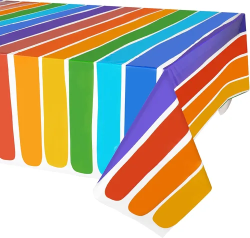 PHOGARY Paquete de 3 manteles con temática de arco iris para decoración de fiestas, manteles rectangulares de plástico desechables, mantel de fiesta