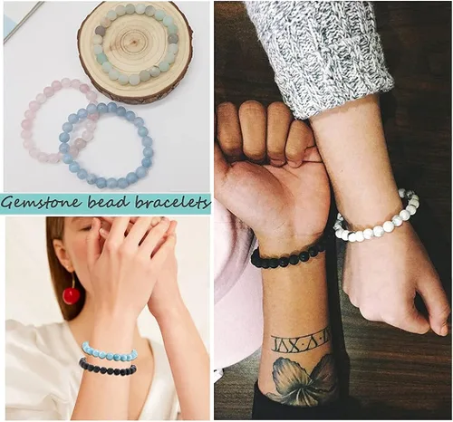 Miniatura 4 de Jewdreamer 12 pulseras de cuentas de piedra curativa para mujeres y hombres pulseras de piedras preciosas semipreciosas pulseras elásticas