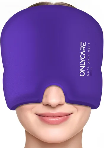 Miniatura 12 de ONLYCARE Gorro de alivio para migraña, máscara calmante para migraña, envoltura de gel de hielo para cabeza sin olor mejorada, terapia de frío