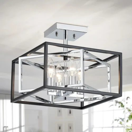 Miniatura 15 de AGV LIGHTING CL035S Lámpara de Techo Moderna de Montaje al Ras, Lámpara de Techo Cuadrada, Base E12 3 Luces, L12 x W12 x H7, Acabado Negro Mate